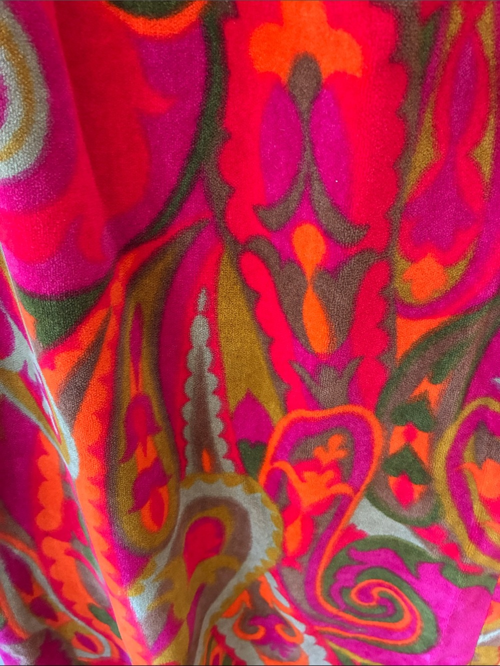 Vintage 1970s Hot Pink Paisley Maxi Dress with Olive & Red Accents - Picture 3 of 10